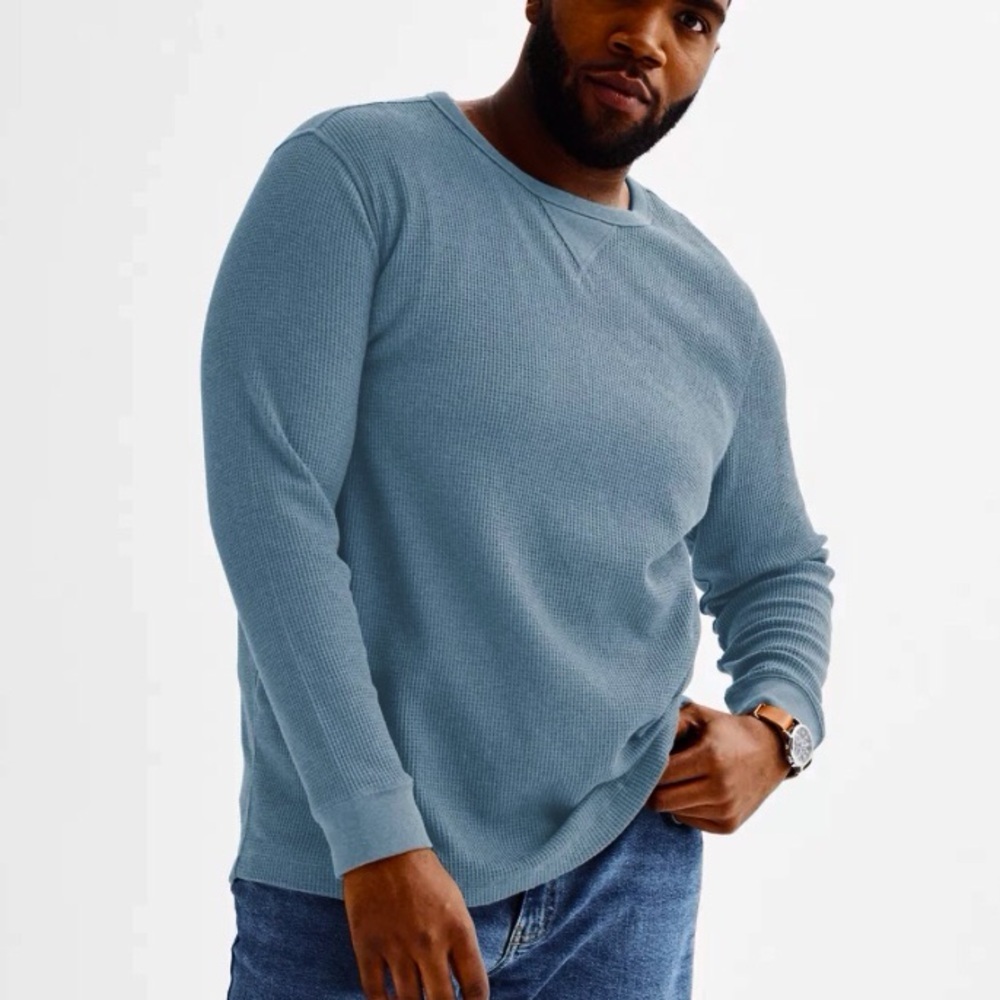 Sonoma XXL Waffle Knit Long Sleeve Thermal Shirt Blue Cotton Blend NWOT